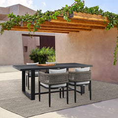 Alegria Outdoor Patio 5-Piece Dining Table Set in Aluminum with Gray Rope and Cushions By Armen Living