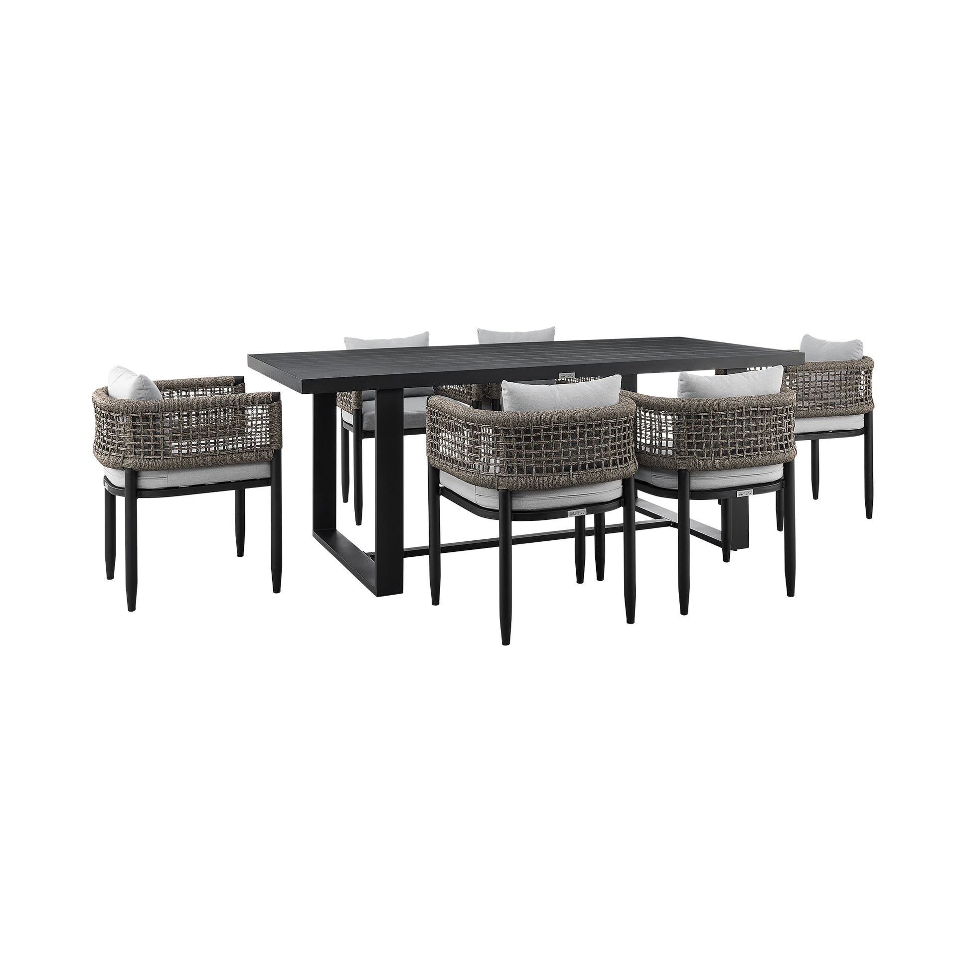 Alegria Outdoor Patio 7-Piece Dining Table Set in Aluminum with Gray Rope and Cushions By Armen Living | Outdoor Dining Sets | Modishstore - 2