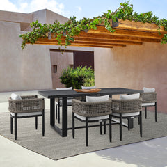 Alegria Outdoor Patio 7-Piece Dining Table Set in Aluminum with Gray Rope and Cushions By Armen Living