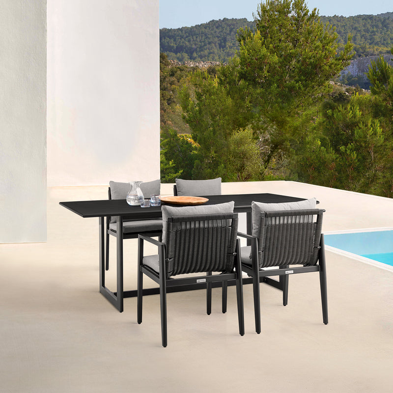 Cayman Outdoor Patio 5-Piece Dining Table Set in Aluminum with Gray Cushions By Armen Living | Outdoor Dining Sets | Modishstore