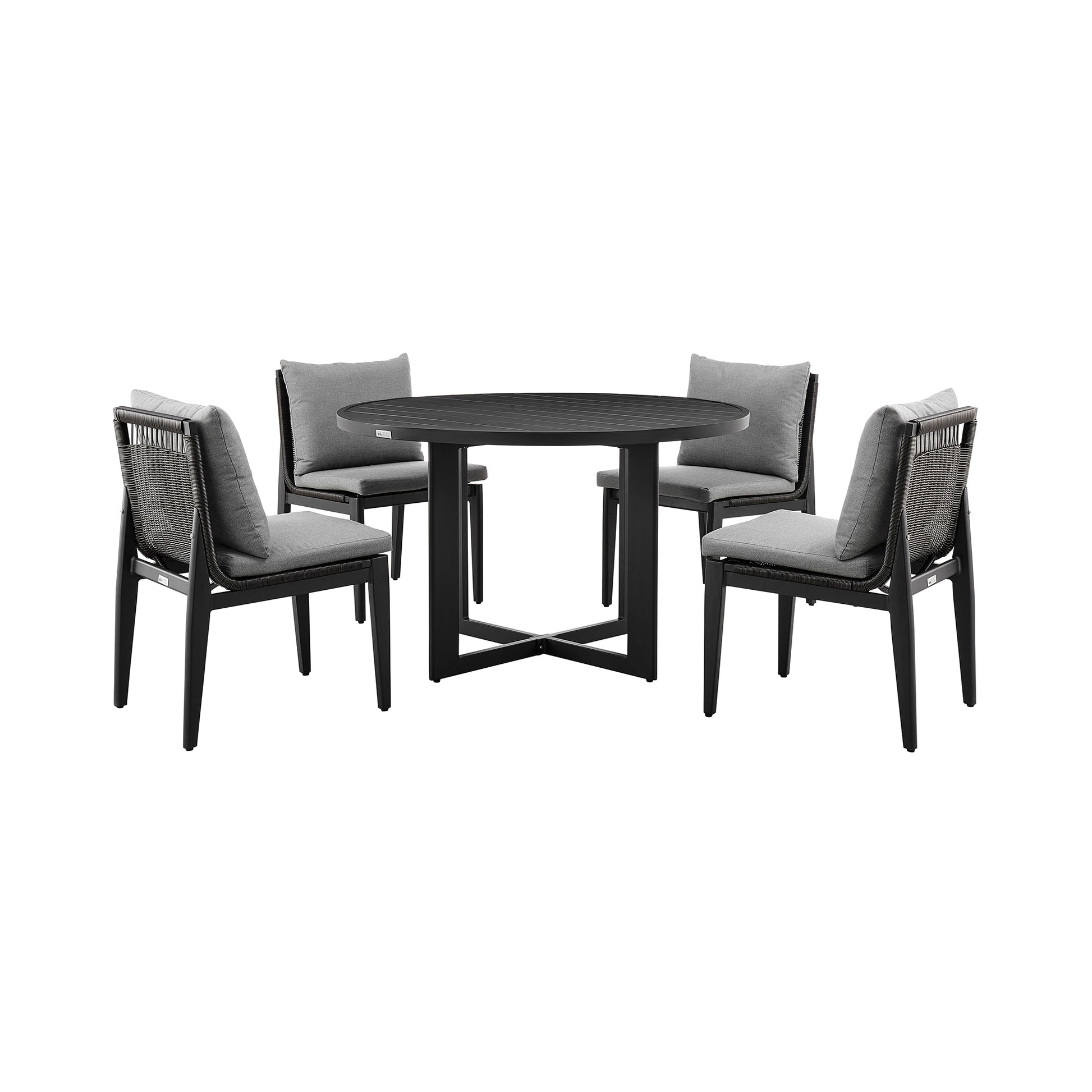 Cayman Outdoor Patio 5-Piece Round Dining Table Set in Aluminum with Gray Cushions By Armen Living | Outdoor Dining Sets | Modishstore - 2