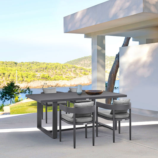 Menorca Outdoor Patio 5-Piece Dining Table Set in Aluminum with Gray Cushions By Armen Living | Outdoor Dining Sets | Modishstore