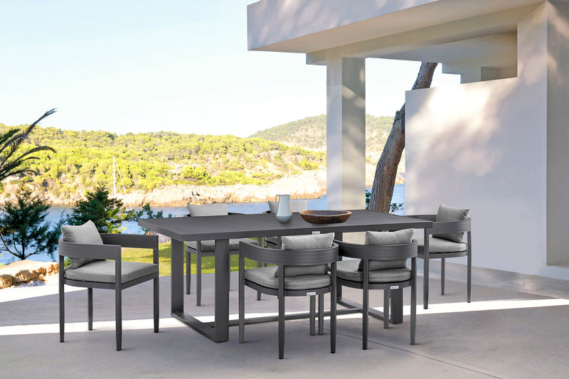 Menorca Outdoor Patio 7-Piece Dining Table Set in Aluminum with Gray Cushions By Armen Living | Outdoor Dining Sets | Modishstore