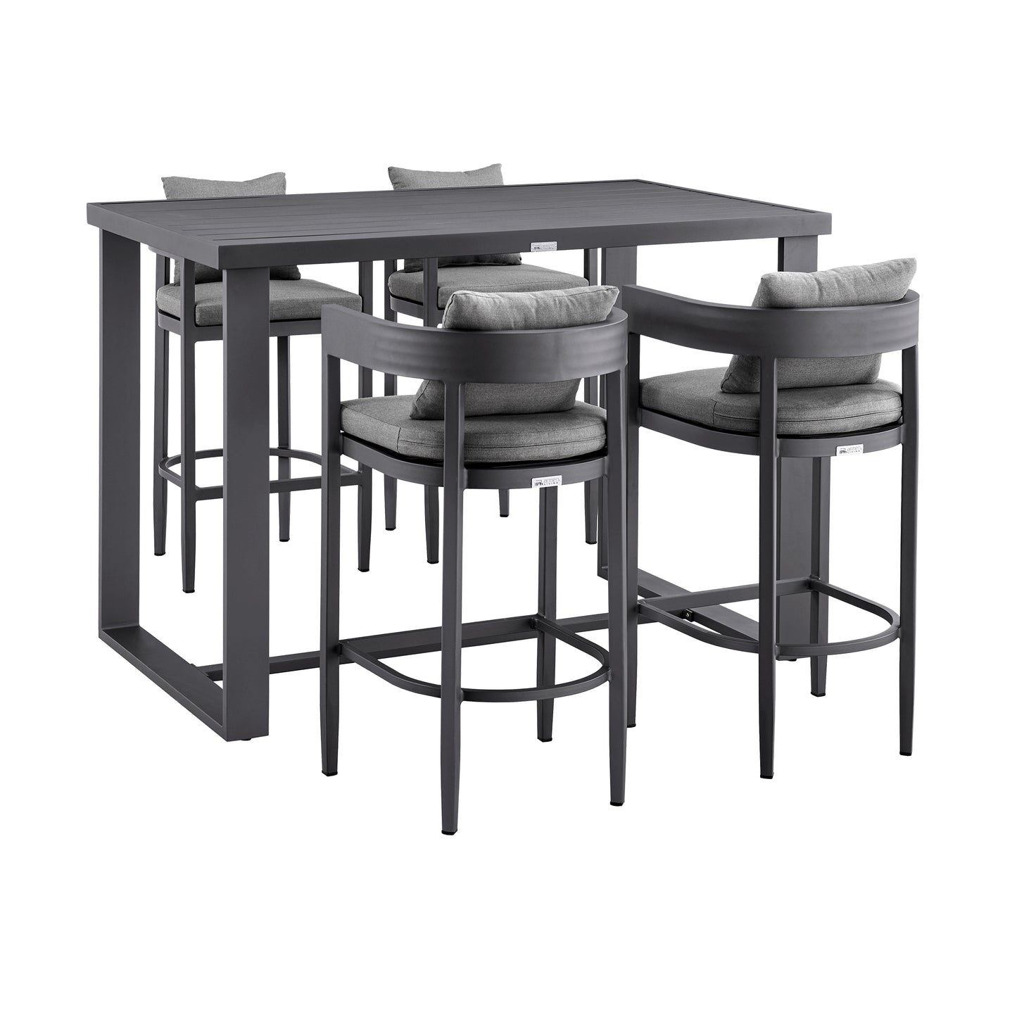 Menorca Outdoor Patio 5-Piece Bar Table Set in Aluminum with Gray Cushions By Armen Living | Outdoor Dining Sets | Modishstore - 2