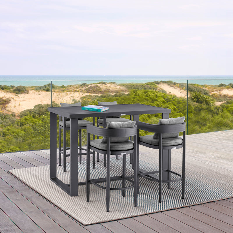 Menorca Outdoor Patio 5-Piece Bar Table Set in Aluminum with Gray Cushions By Armen Living | Outdoor Dining Sets | Modishstore