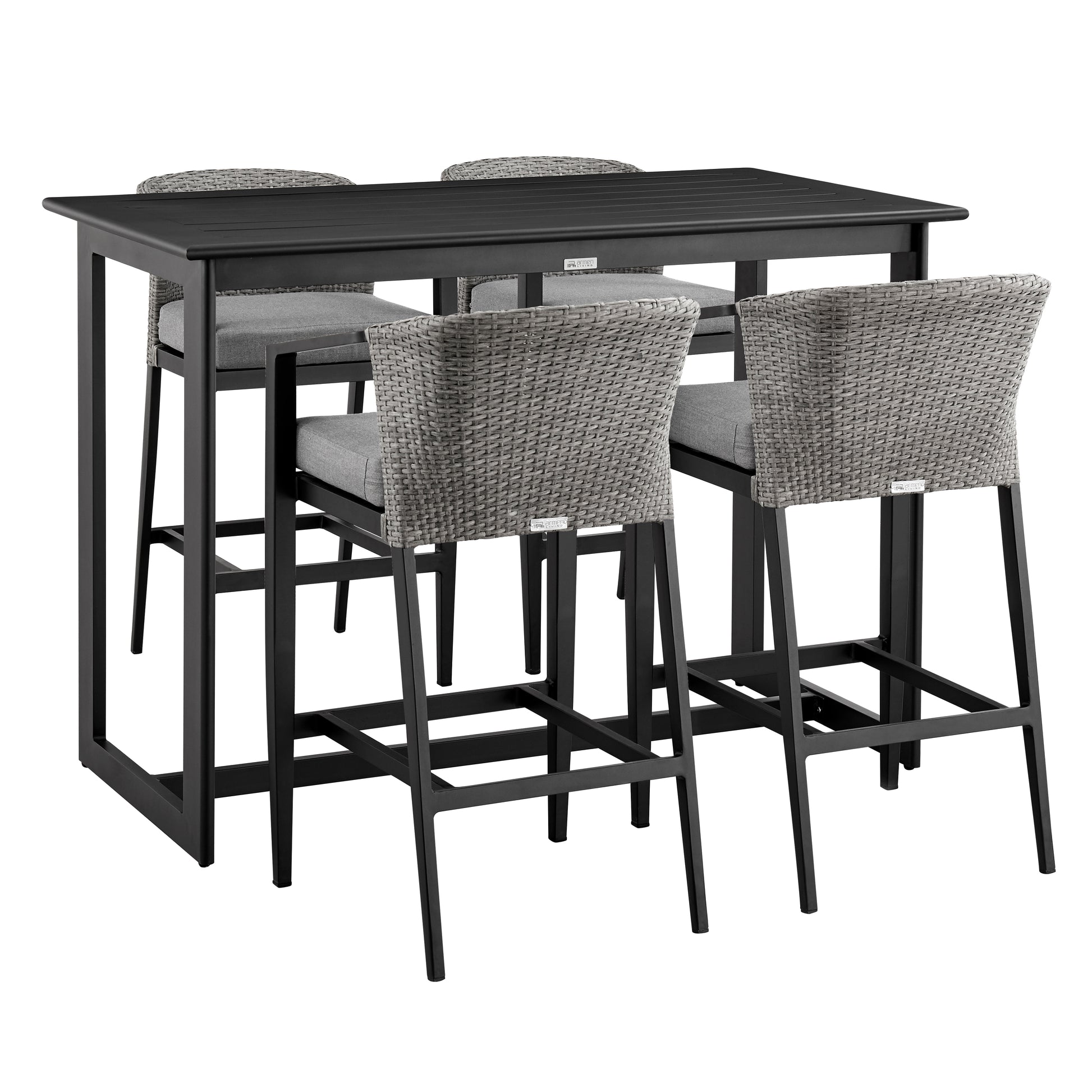 Palma Outdoor Patio 5-Piece Bar Table Set in Aluminum with Gray Cushions By Armen Living | Outdoor Dining Sets | Modishstore - 2