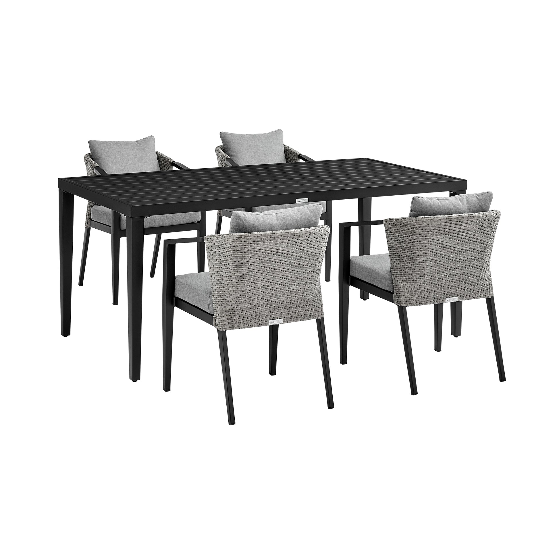 Palma Outdoor Patio 5-Piece Dining Table Set in Aluminum and Wicker with Gray Cushions By Armen Living | Outdoor Dining Sets | Modishstore - 2