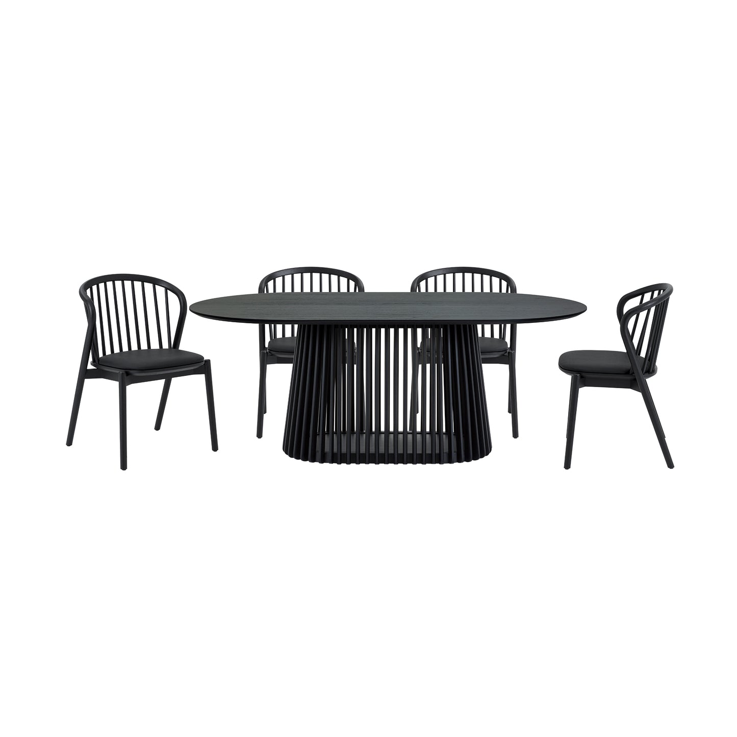 Pasadena Echo 5 Piece Oval Dining Set in Black Oak Finish with Black Faux Leather By Armen Living | Dining Sets | Modishstore - 2