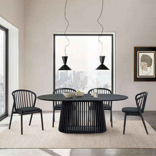 Pasadena Echo 5 Piece Oval Dining Set in Black Oak Finish with Black Faux Leather By Armen Living | Dining Sets | Modishstore