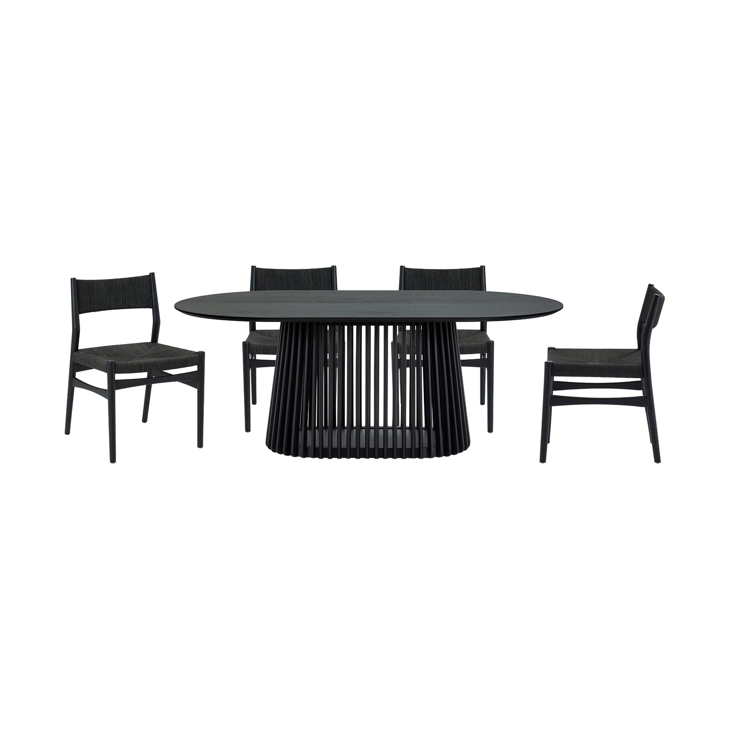 Pasadena Erie 5 Piece Oval Dining Set in Black Oak Finish with Black Paper Cord Chairs By Armen Living | Dining Sets | Modishstore - 2