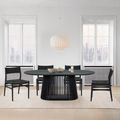 Pasadena Erie 5 Piece Oval Dining Set in Black Oak Finish with Black Paper Cord Chairs By Armen Living