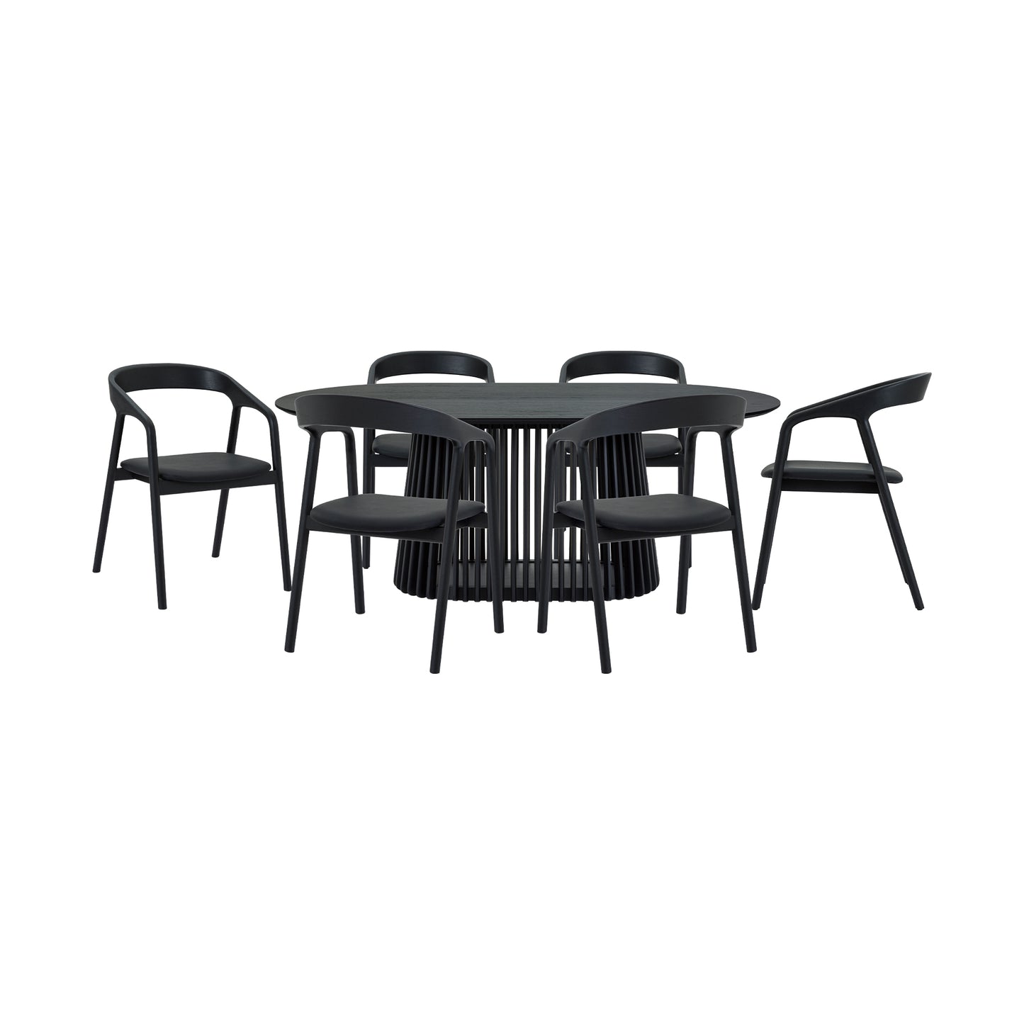 Pasadena Apache 7 Piece Oval Dining Set in Black Oak Finish with Black Faux Leather  By Armen Living | Dining Sets | Modishstore - 2