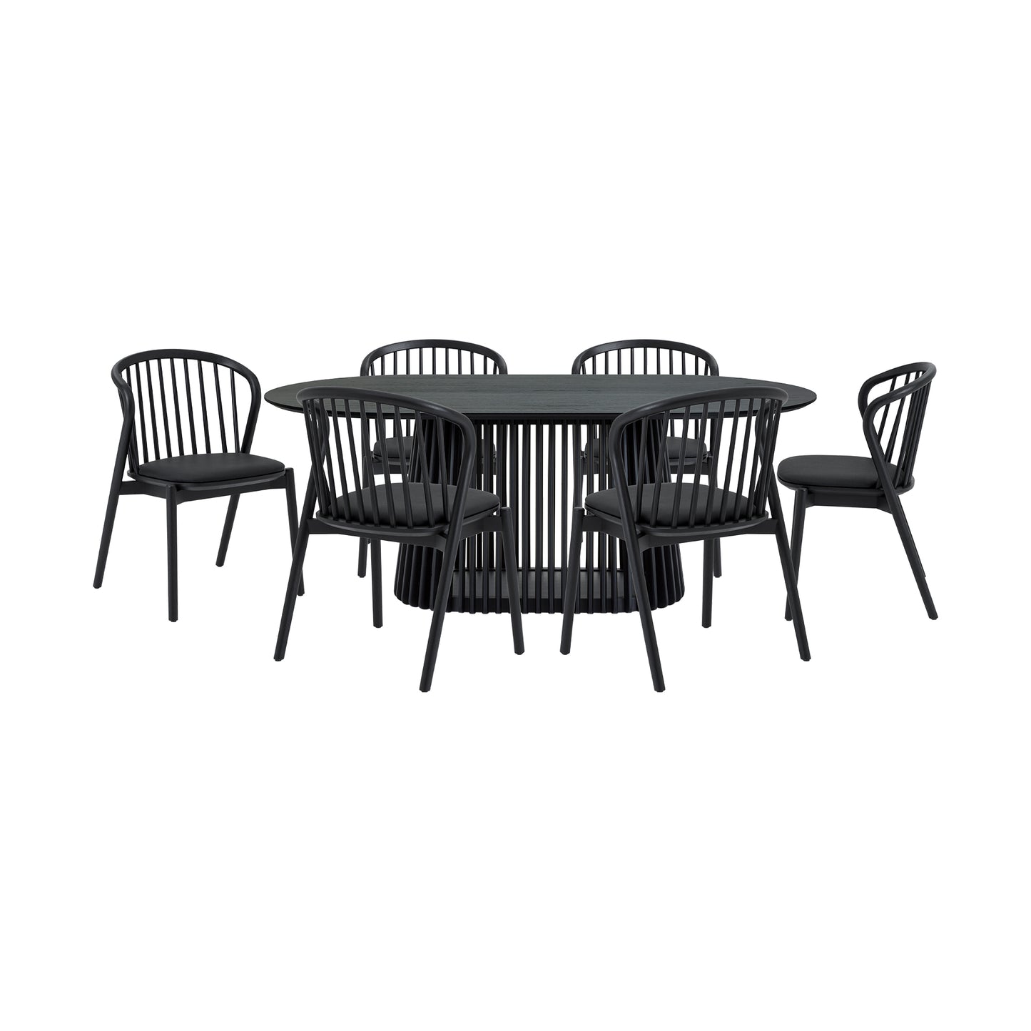 Pasadena Echo 7 Piece Oval Dining Set in Black Oak Finish with Black Faux Leather By Armen Living | Dining Sets | Modishstore - 2