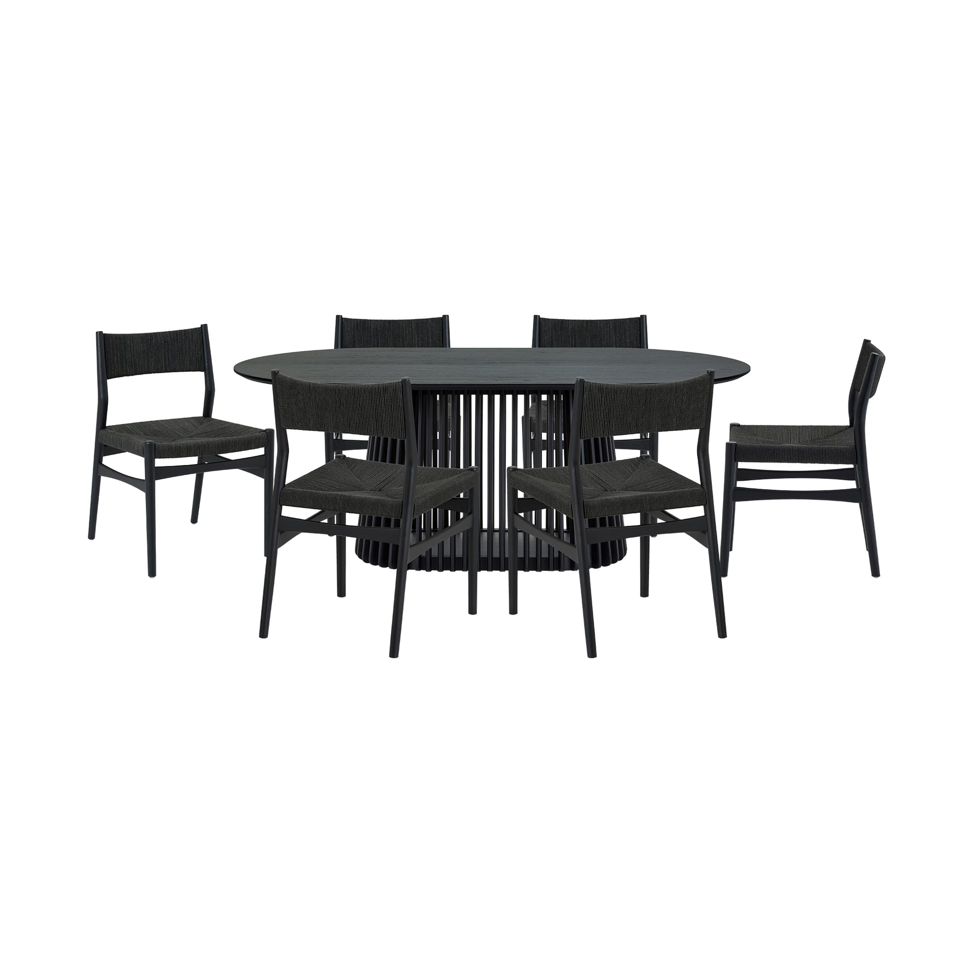 Pasadena Erie 7 Piece Oval Dining Set in Black Oak Finish with Black Paper Cord Chairs By Armen Living | Dining Sets | Modishstore - 2