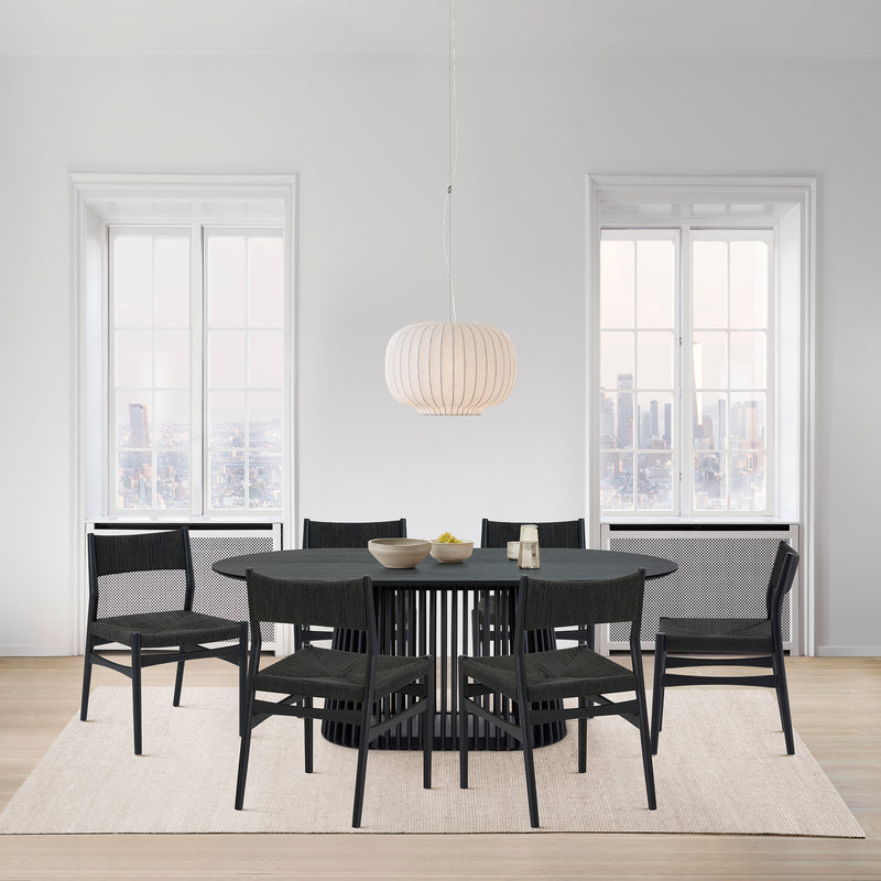 Pasadena Erie 7 Piece Oval Dining Set in Black Oak Finish with Black Paper Cord Chairs By Armen Living | Dining Sets | Modishstore