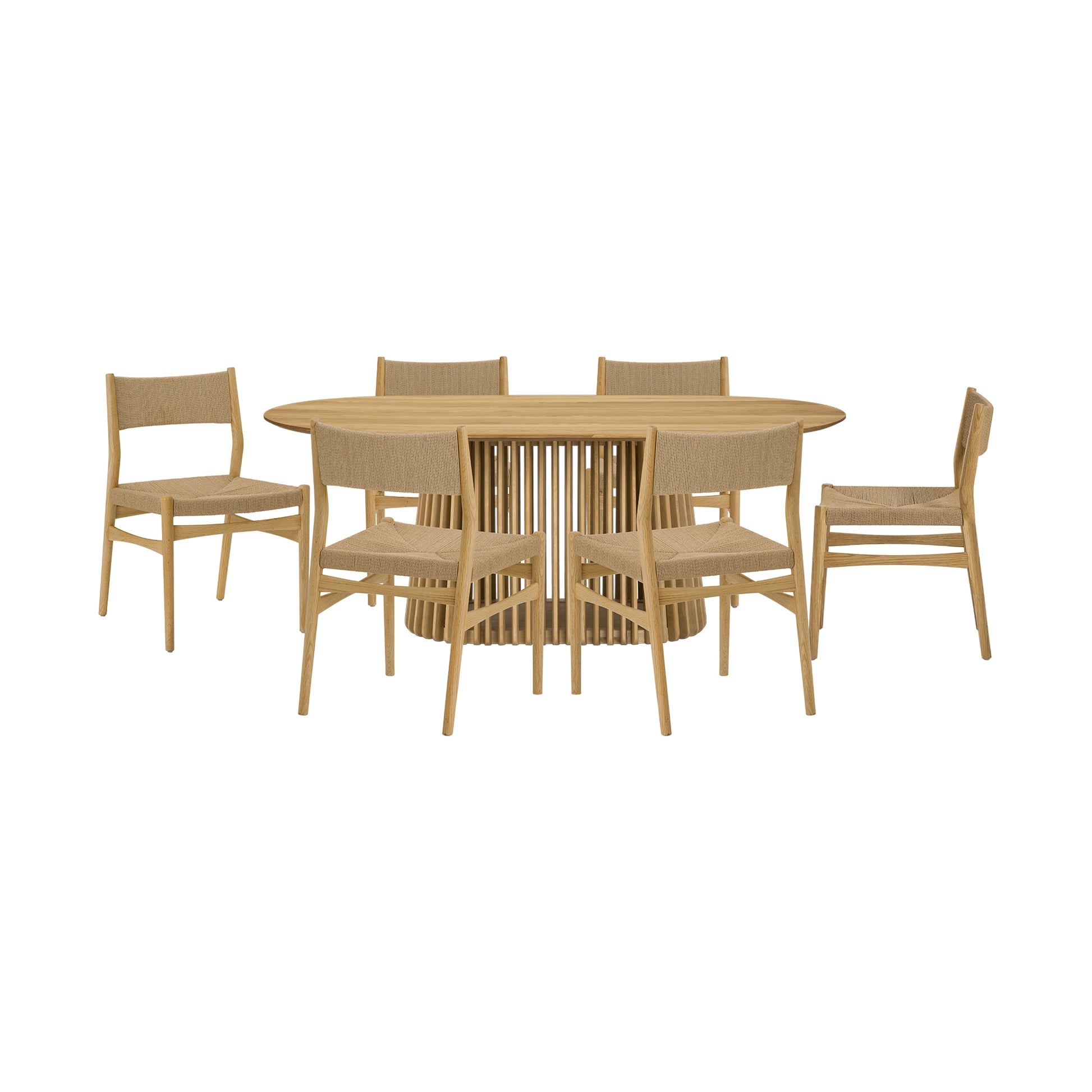 Pasadena Erie 7 Piece Oval Dining Set in Natural Oak Finish with Paper Cord Chairs By Armen Living | Dining Sets | Modishstore - 2