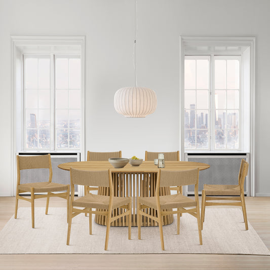 Pasadena Erie 7 Piece Oval Dining Set in Natural Oak Finish with Paper Cord Chairs By Armen Living | Dining Sets | Modishstore