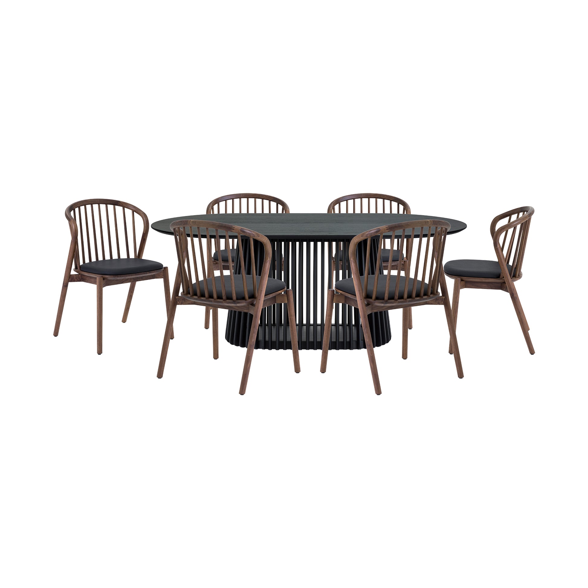 Pasadena Echo 7 Piece Oval Dining Set in Black Oak Finish with Walnut Finish Chairs By Armen Living | Dining Sets | Modishstore - 2