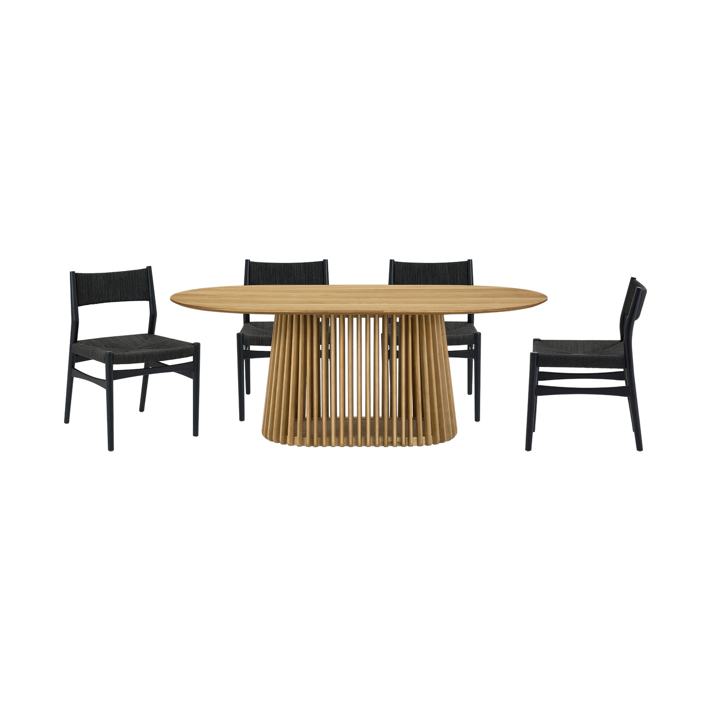 Pasadena Erie 5 Piece Oval Dining Set in Natural Oak Finish with Black Paper Cord Chairs By Armen Living | Dining Sets | Modishstore - 2