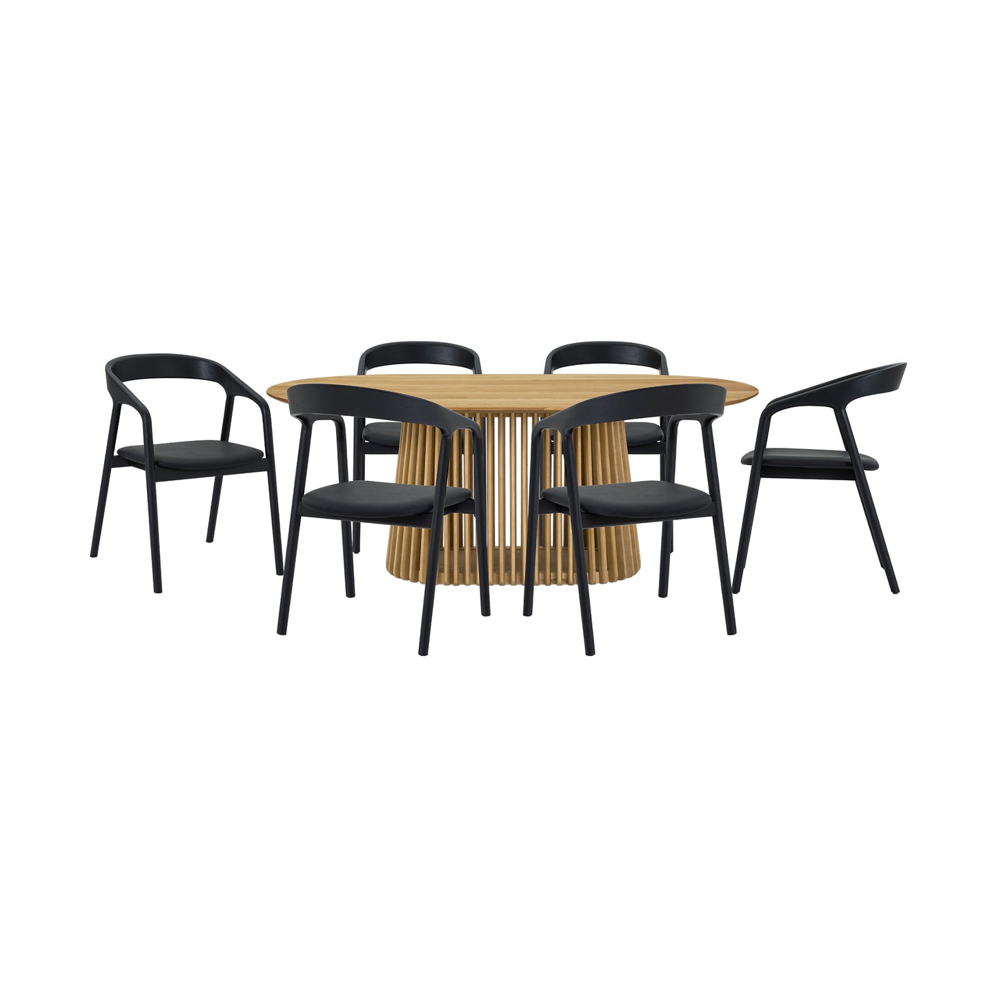 Pasadena Apache 7 Piece Oval Dining Set in Natural and Black Oak Finish with Faux Leather By Armen Living | Dining Sets | Modishstore - 2