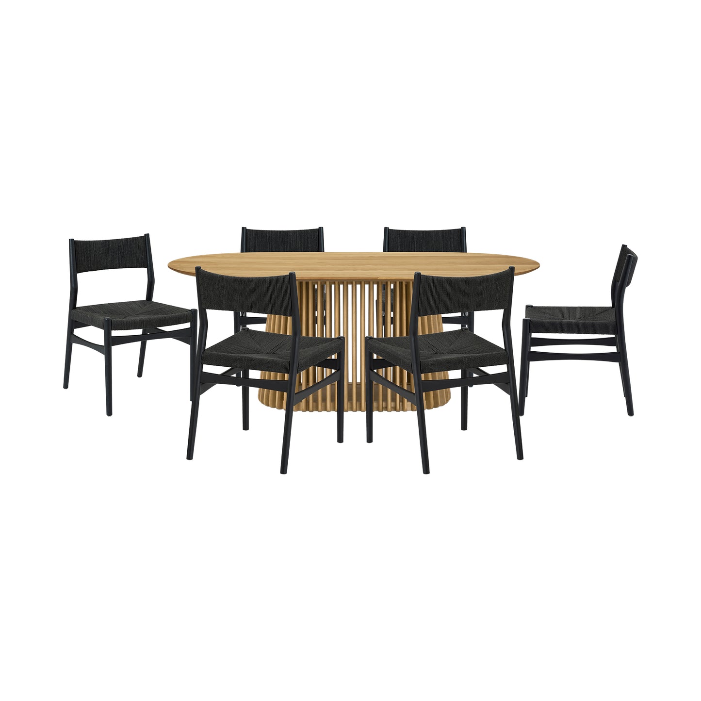 Pasadena Erie 7 Piece Oval Dining Set in Natural Oak Finish with Black Paper Cord Chairs By Armen Living | Dining Sets | Modishstore - 2