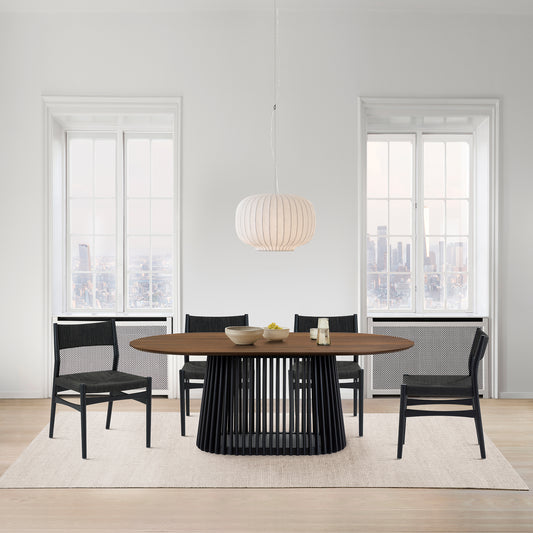 Pasadena Erie 5 Piece Oval Dining Set in Walnut and Black Finish with Paper Cord Chairs By Armen Living | Dining Sets | Modishstore