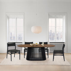 Pasadena Erie 5 Piece Oval Dining Set in Walnut and Black Finish with Paper Cord Chairs By Armen Living