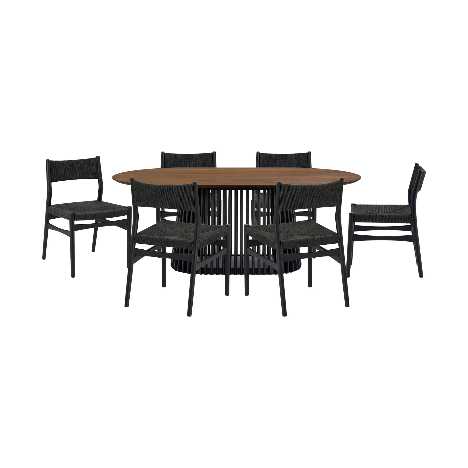 Pasadena Erie 7 Piece Oval Dining Set in Walnut and Black Finish with Paper Cord Chairs By Armen Living | Dining Sets | Modishstore - 2