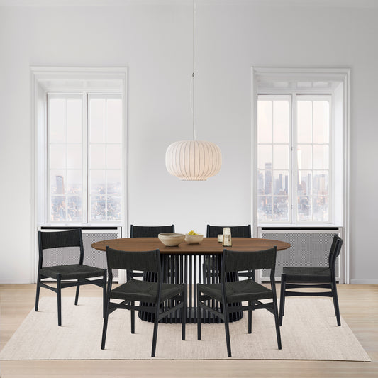 Pasadena Erie 7 Piece Oval Dining Set in Walnut and Black Finish with Paper Cord Chairs By Armen Living | Dining Sets | Modishstore