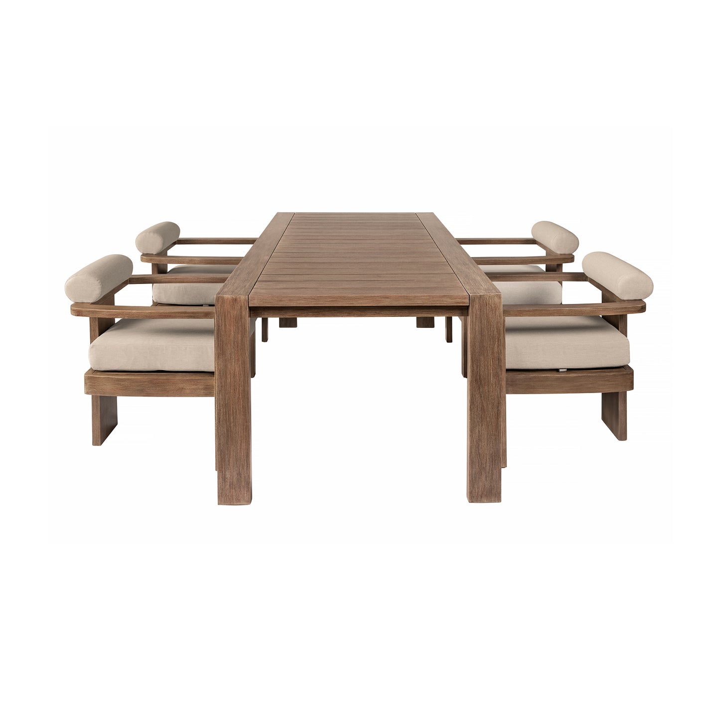 Relic Outdoor Patio 5 Piece Dining Set in Weathered Eucalyptus Wood with Taupe Olefin Cushions By Armen Living | Outdoor Dining Sets | Modishstore - 3