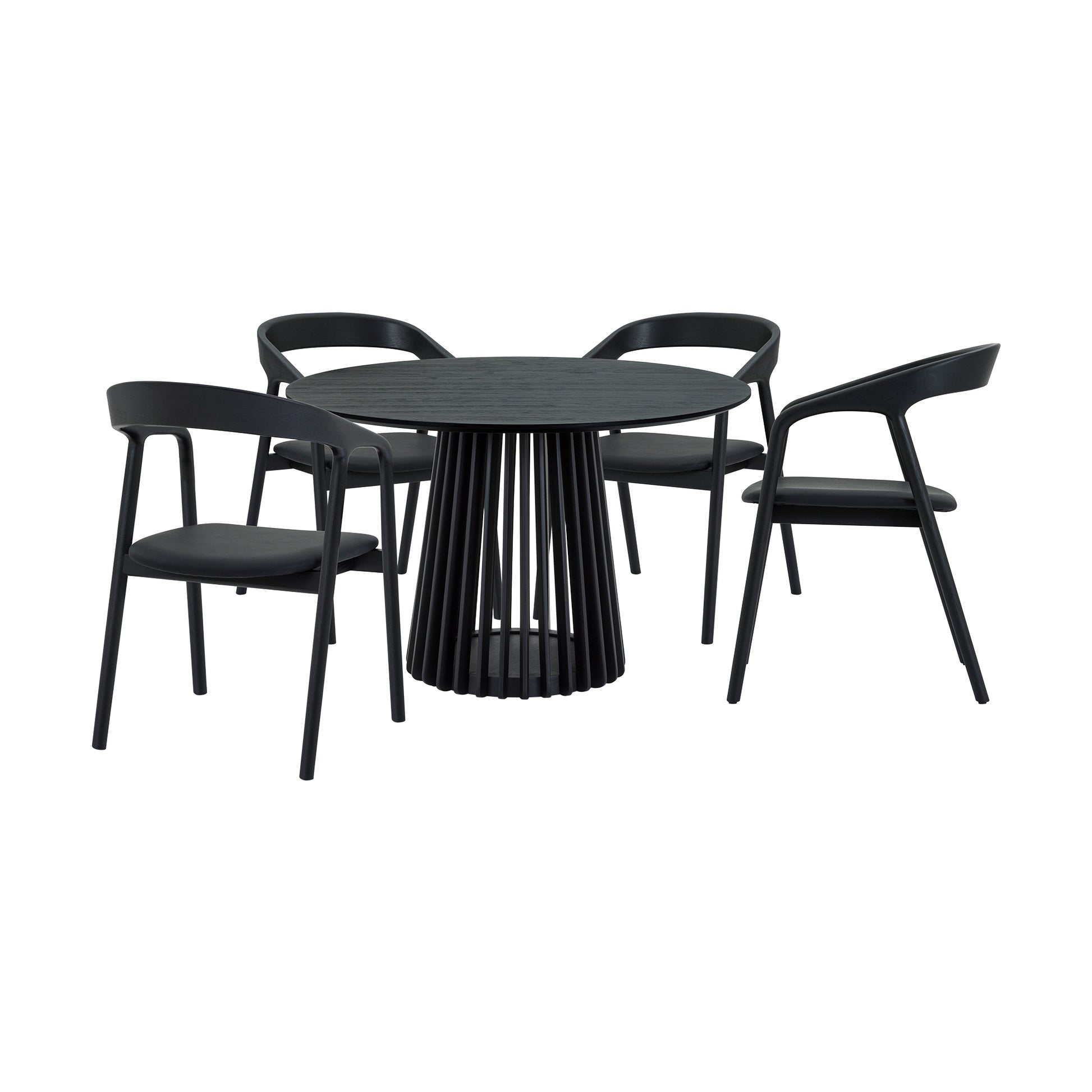 Pasadena Apache 5 Piece Round Dining Set in Black Oak Finish with Black Faux Leather  By Armen Living | Dining Sets | Modishstore - 2