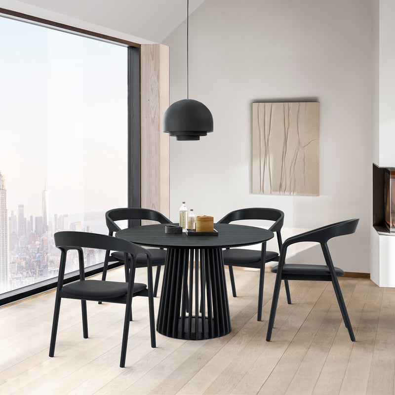 Pasadena Apache 5 Piece Round Dining Set in Black Oak Finish with Black Faux Leather  By Armen Living | Dining Sets | Modishstore