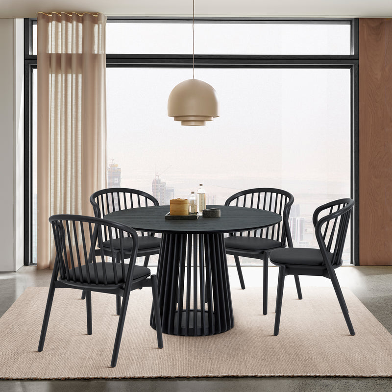 Pasadena Echo 5 Piece Round Dining Set in Black Oak Finish with Black Faux Leather By Armen Living | Dining Sets | Modishstore