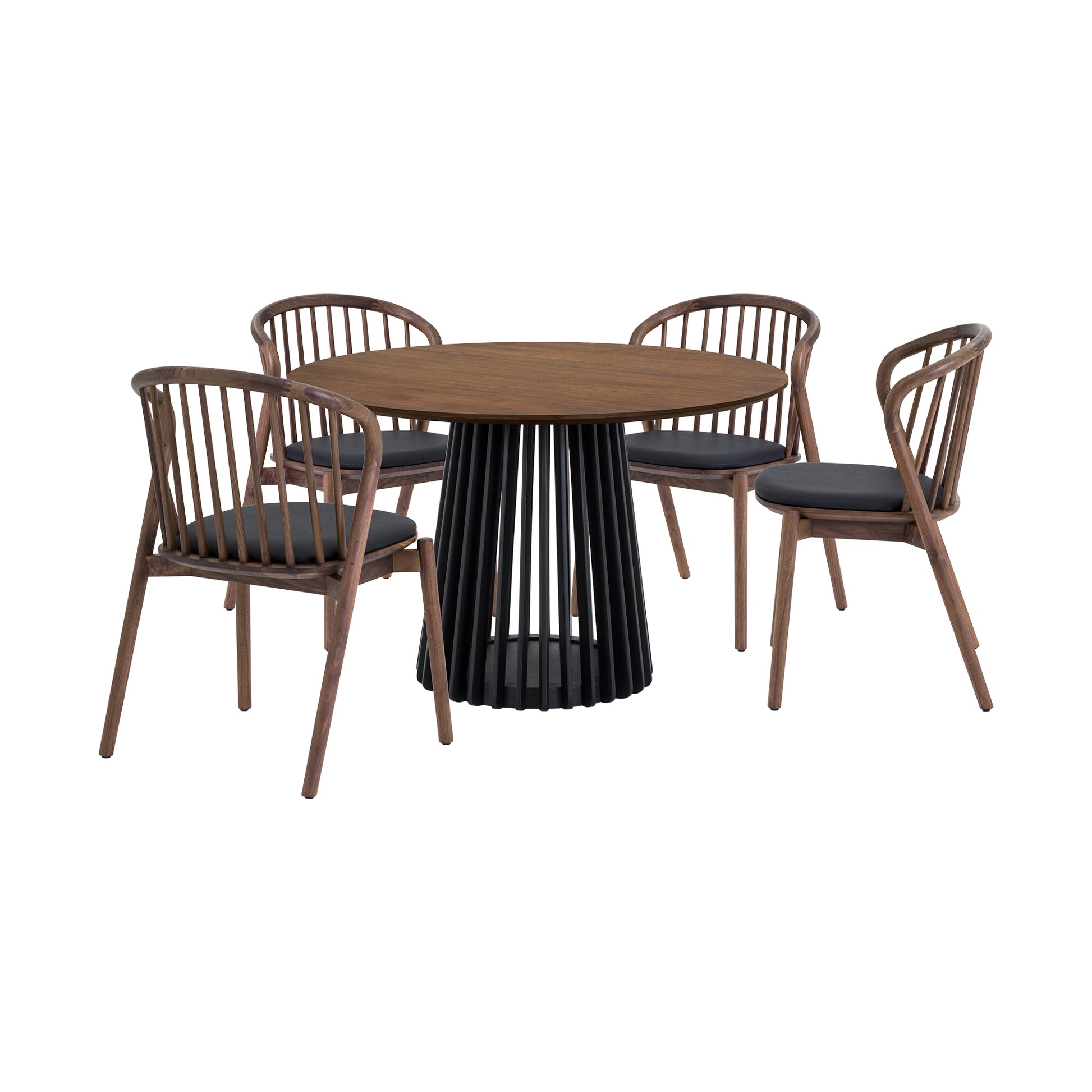 Pasadena Echo 5 Piece Round Dining Set with Walnut and Black Finish Table and Walnut Finish Chairs By Armen Living | Dining Sets | Modishstore - 2