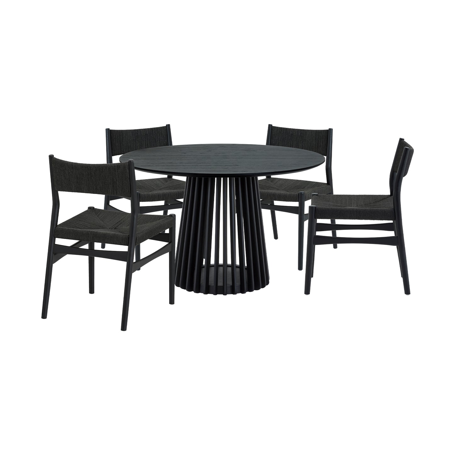 Pasadena Erie 5 Piece Round Dining Set in Black Oak Finish with Paper Cord Chairs By Armen Living | Dining Sets | Modishstore - 2