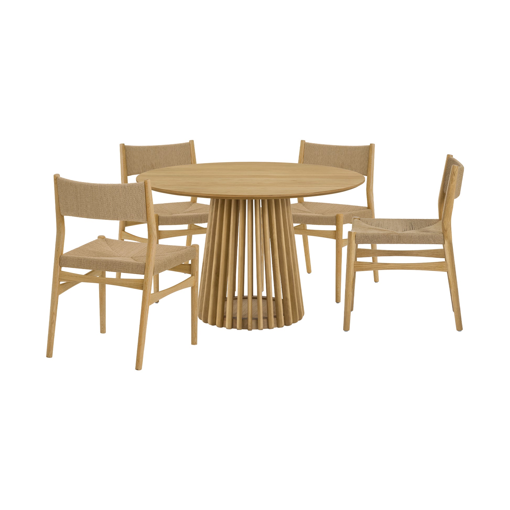 Pasadena Erie 5 Piece Round Dining Set in Natural Oak Finish with Paper Cord Chairs By Armen Living | Dining Sets | Modishstore - 2