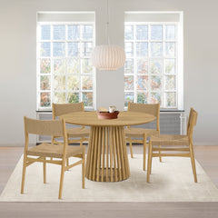 Pasadena Erie 5 Piece Round Dining Set in Natural Oak Finish with Paper Cord Chairs By Armen Living