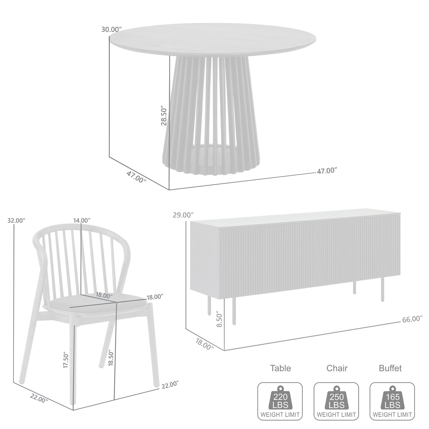 Pasadena Echo 6 Piece Round Dining Set with Buffet in Black Oak Finish with Faux Leather By Armen Living | Dining Sets | Modishstore - 10