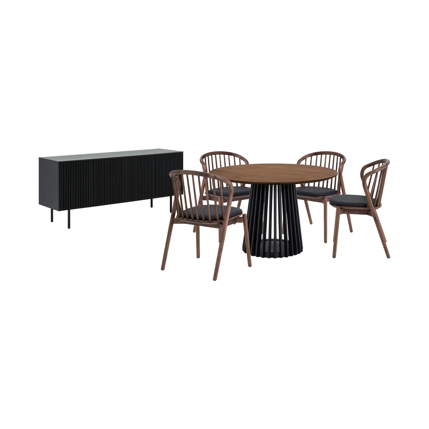 Pasadena Echo 6 Piece Round Dining Set with Buffet in Black Finish with Walnut Finish Table Top and Chairs By Armen Living | Dining Sets | Modishstore - 2