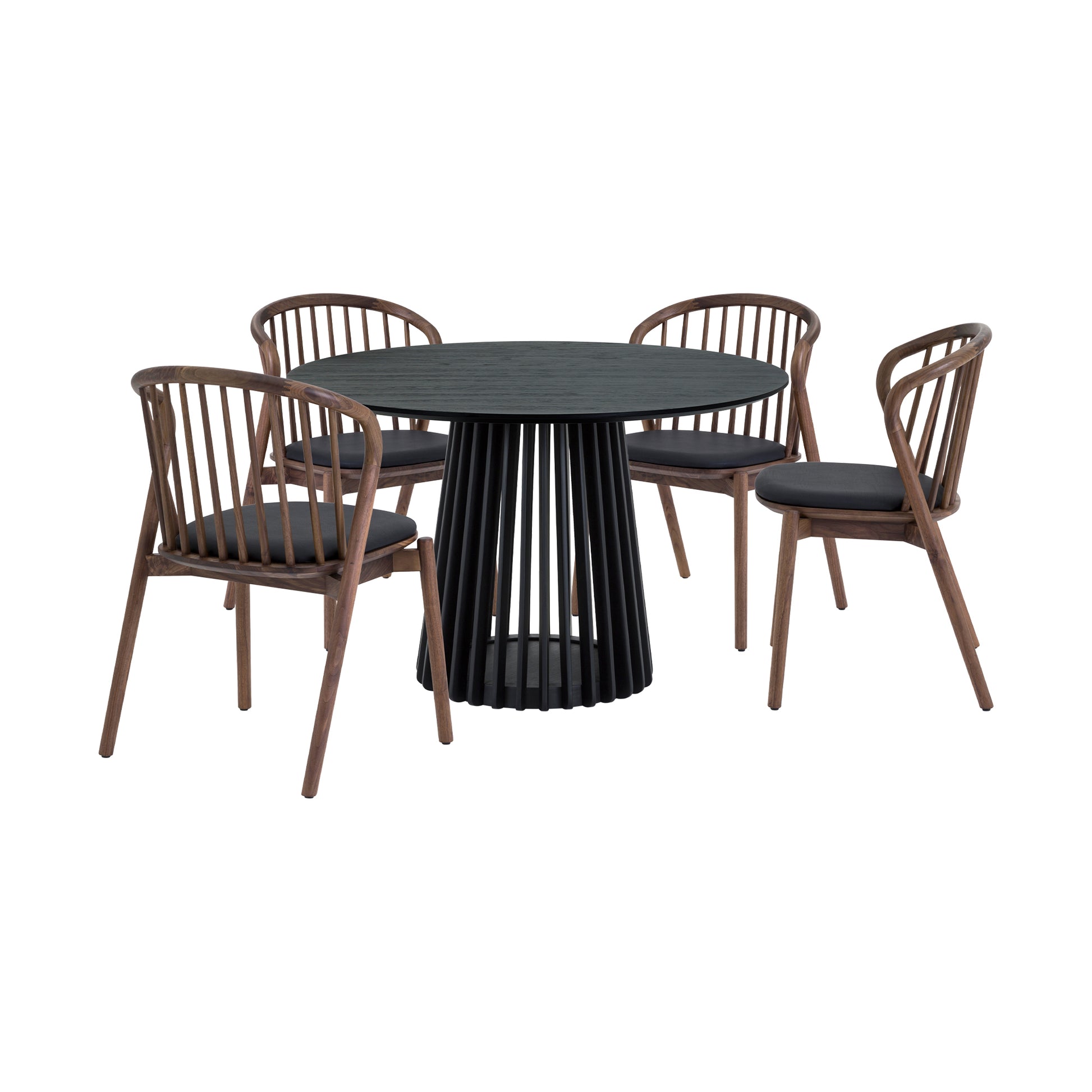 Pasadena Echo 5 Piece Round Dining Set with Black Oak Finish Table and Walnut Finish Chairs By Armen Living | Dining Sets | Modishstore - 2