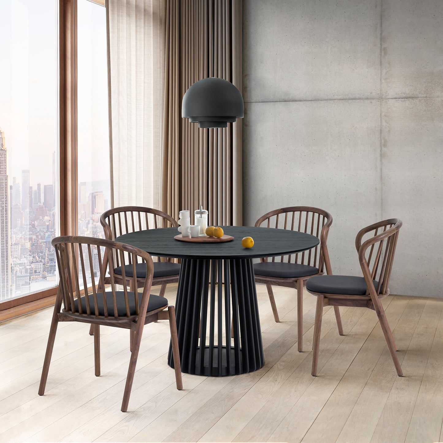 Pasadena Echo 5 Piece Round Dining Set with Black Oak Finish Table and Walnut Finish Chairs By Armen Living | Dining Sets | Modishstore