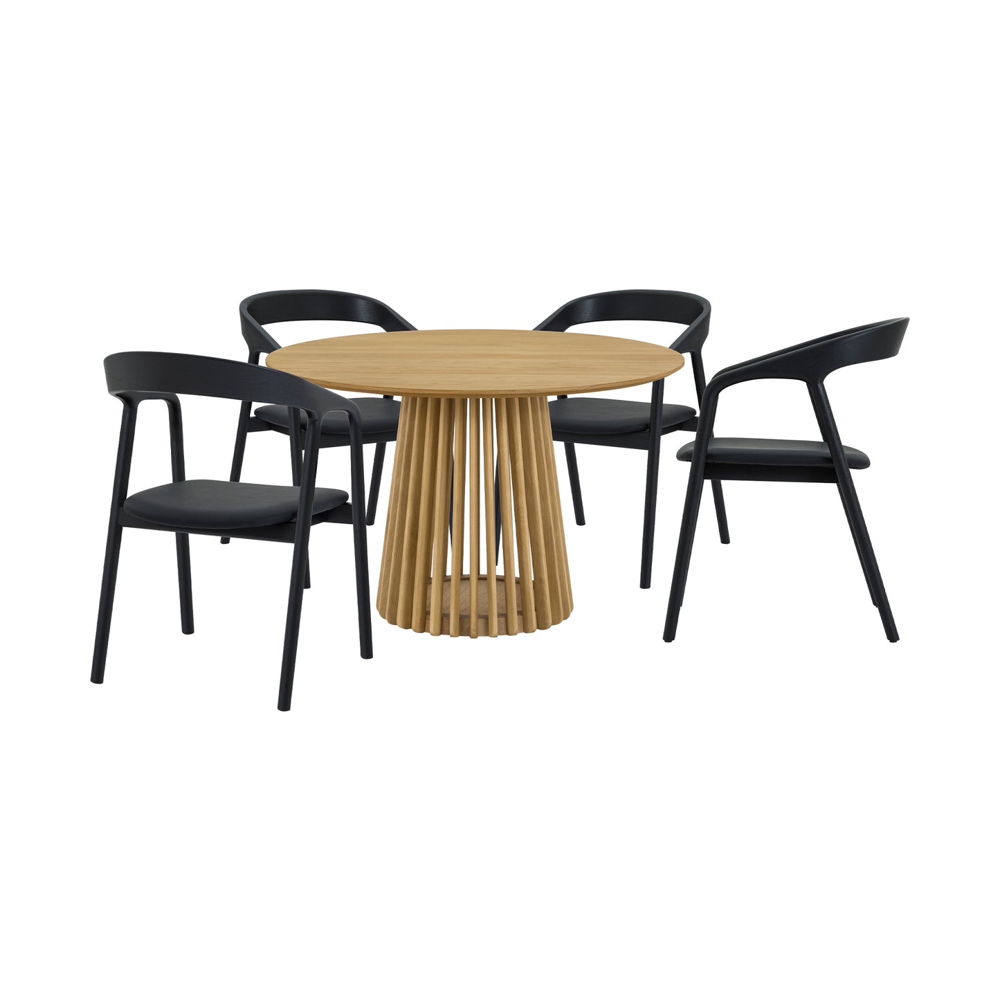 Pasadena Apache 5 Piece Round Dining Set in Natural and Black Oak Finish By Armen Living | Dining Sets | Modishstore - 2