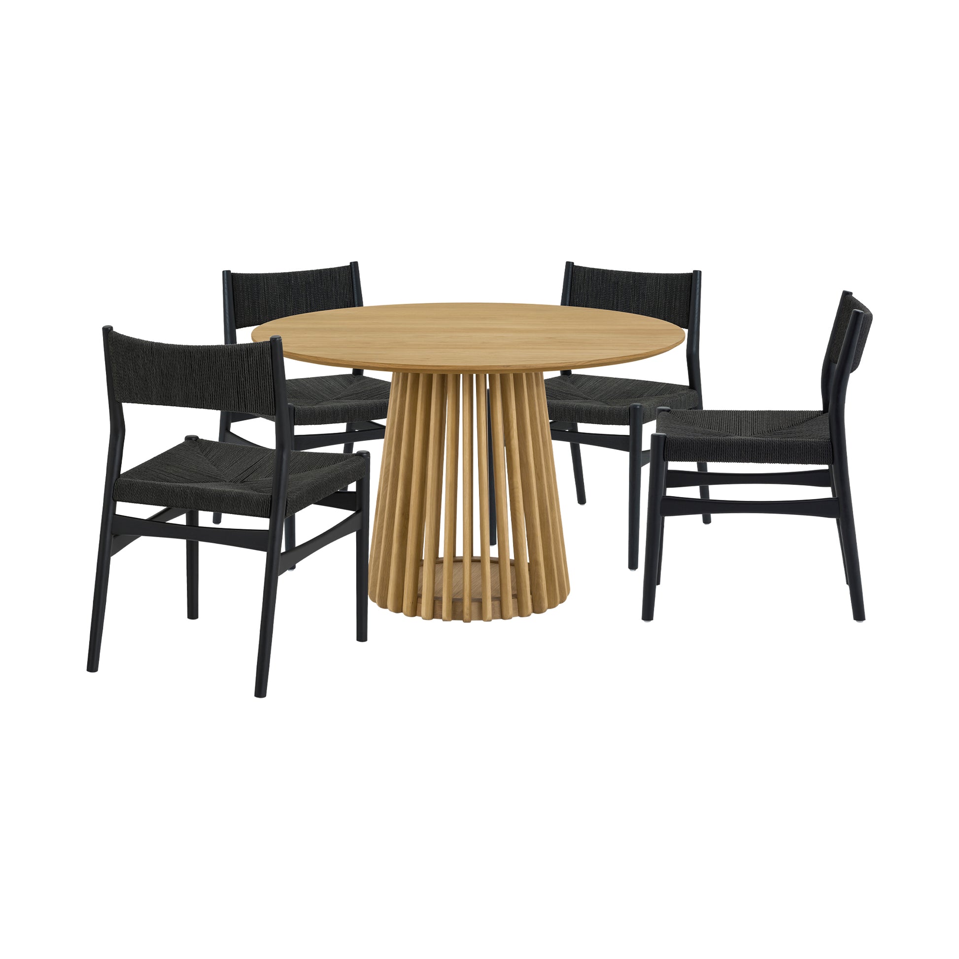 Pasadena Erie 5 Piece Round Dining Set in Natural Oak Finish with Black Paper Cord Chairs By Armen Living | Dining Sets | Modishstore - 2