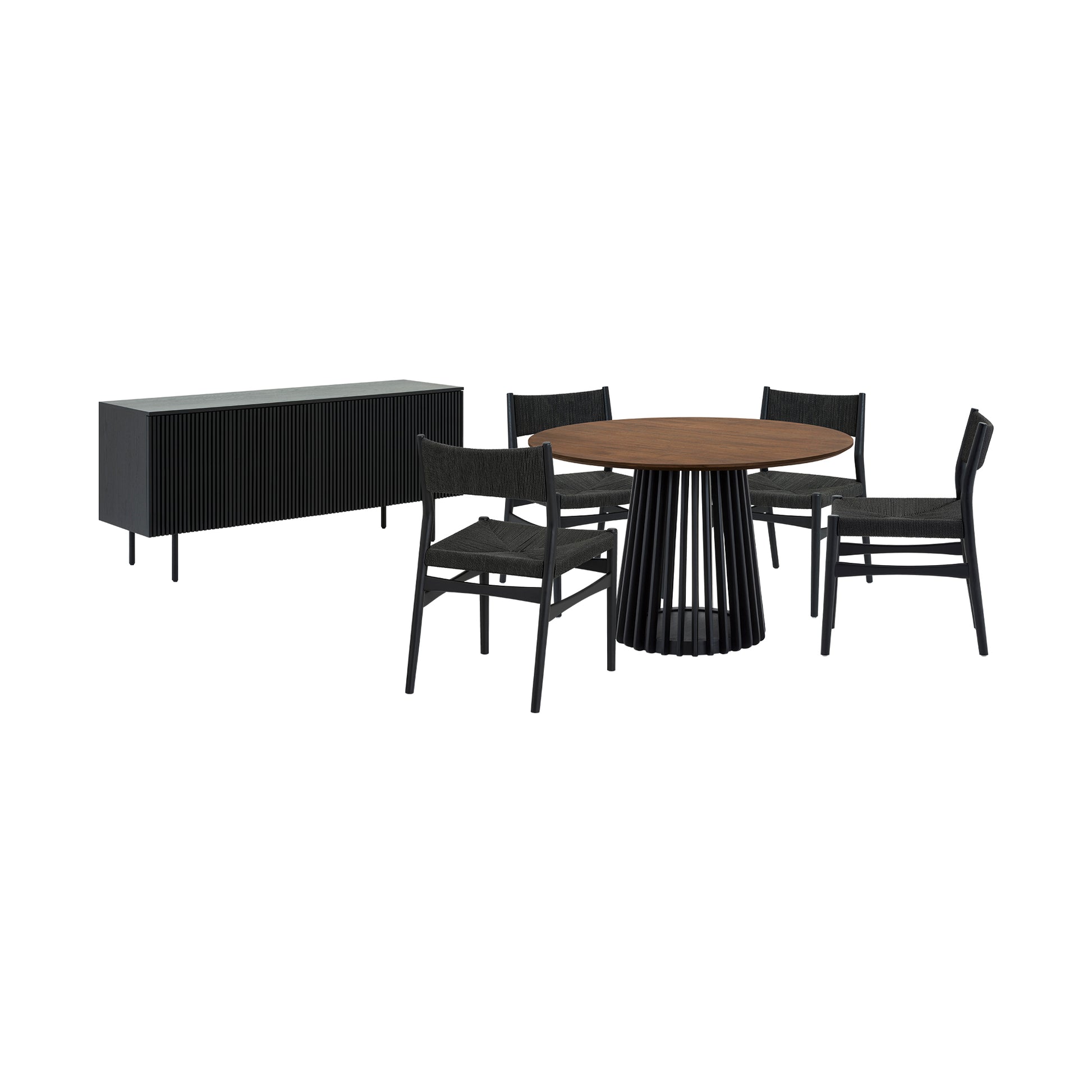 Pasadena Erie 6 Piece Round Dining Set with Buffet and Paper Cord Chairs in Black Finish with Walnut Finish Table Top By Armen Living | Dining Sets | Modishstore - 2