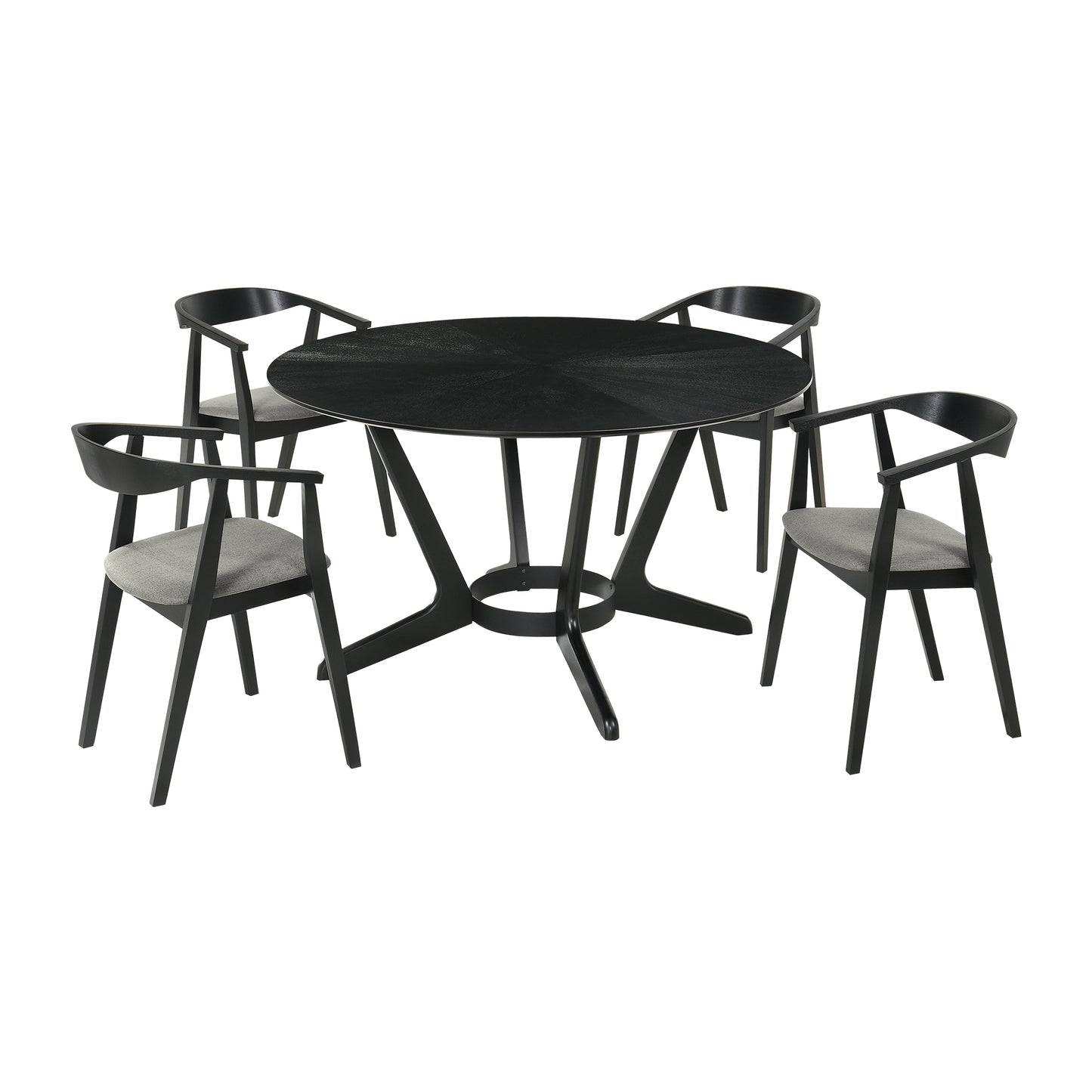 Santana 5 Piece Round Black Wood Dining Table Set with Charcoal Fabric By Armen Living | Dining Sets | Modishstore - 2