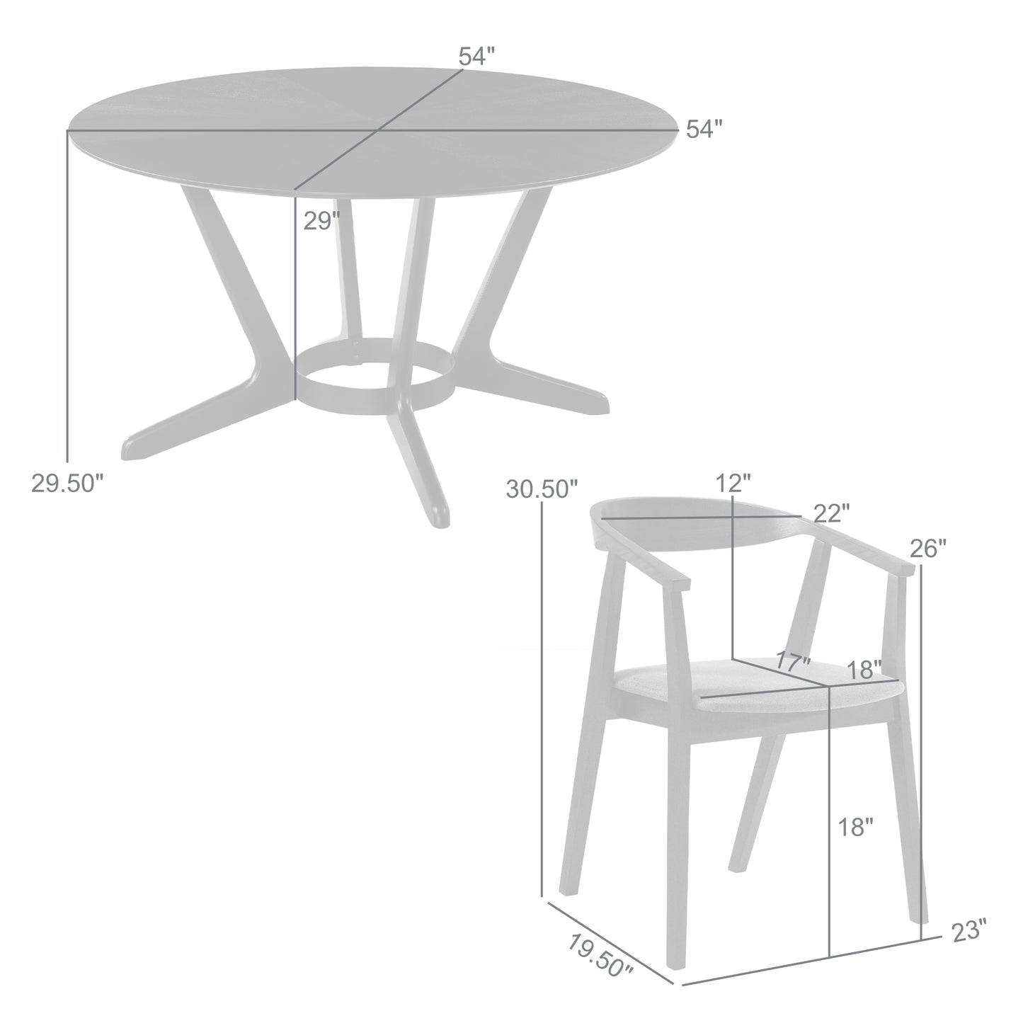 Santana 5 Piece Round Black Wood Dining Table Set with Charcoal Fabric By Armen Living | Dining Sets | Modishstore - 10