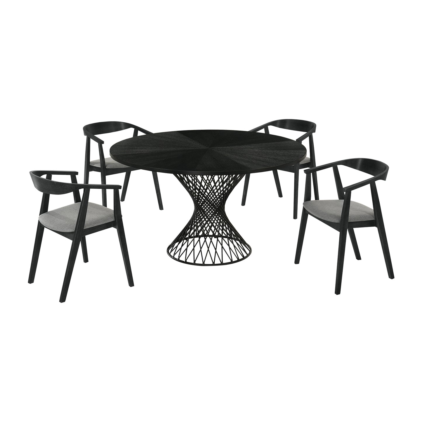 Cirque Santana 5 Piece Black Wood Dining Table Set with Charcoal Fabric By Armen Living | Dining Sets | Modishstore - 2