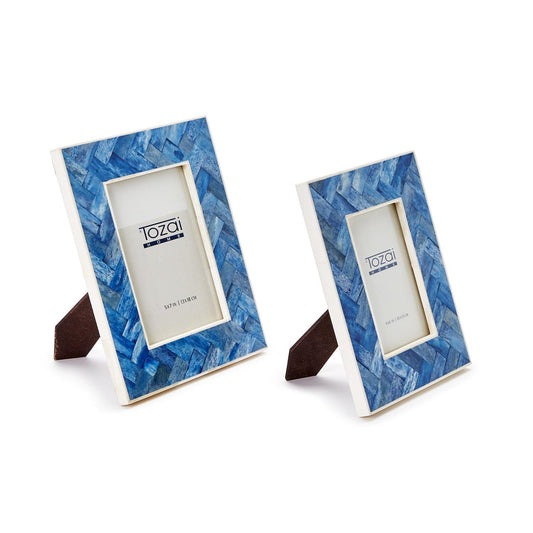 Blue Chevron Photo Frame Set Of 6 By Tozai Home | Frames | Modishstore - 1