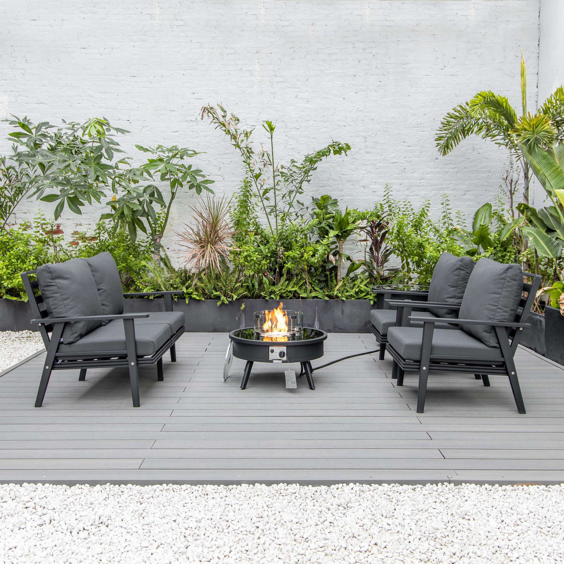 LeisureMod Walbrooke Modern Black Patio Conversation With Round Fire Pit & Tank Holder | Outdoor Sofas, Loveseats & Sectionals | Modishstore - 52