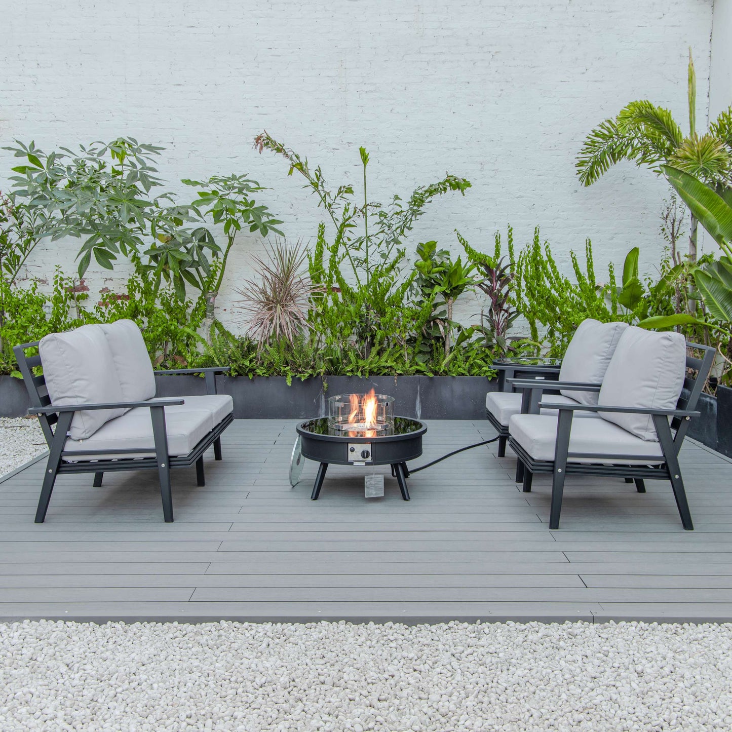 LeisureMod Walbrooke Modern Black Patio Conversation With Round Fire Pit & Tank Holder | Outdoor Sofas, Loveseats & Sectionals | Modishstore - 33